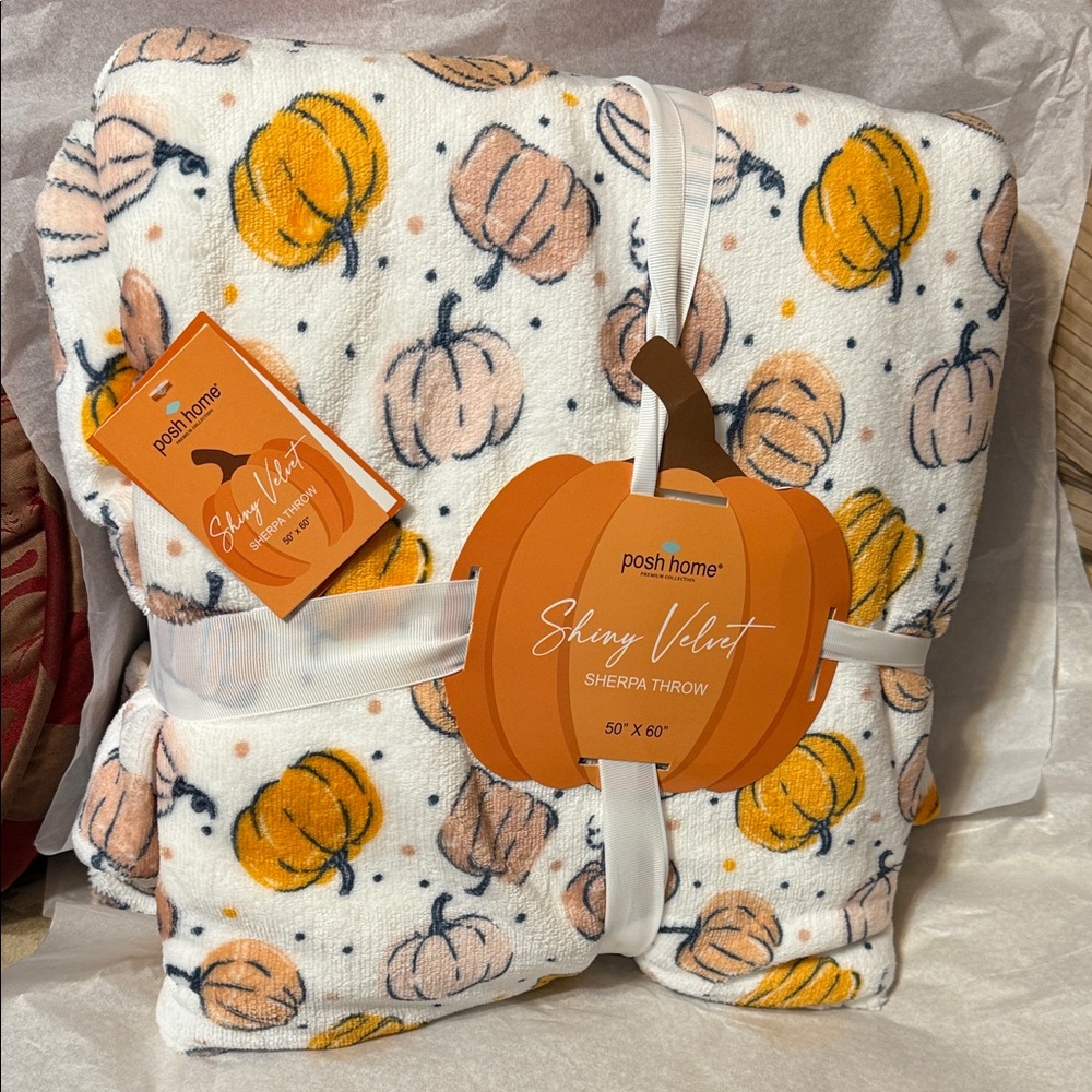 Posh Home Shiny Velvet Pumpkin Sherpa Throw Blanket; size: 50” x 60”